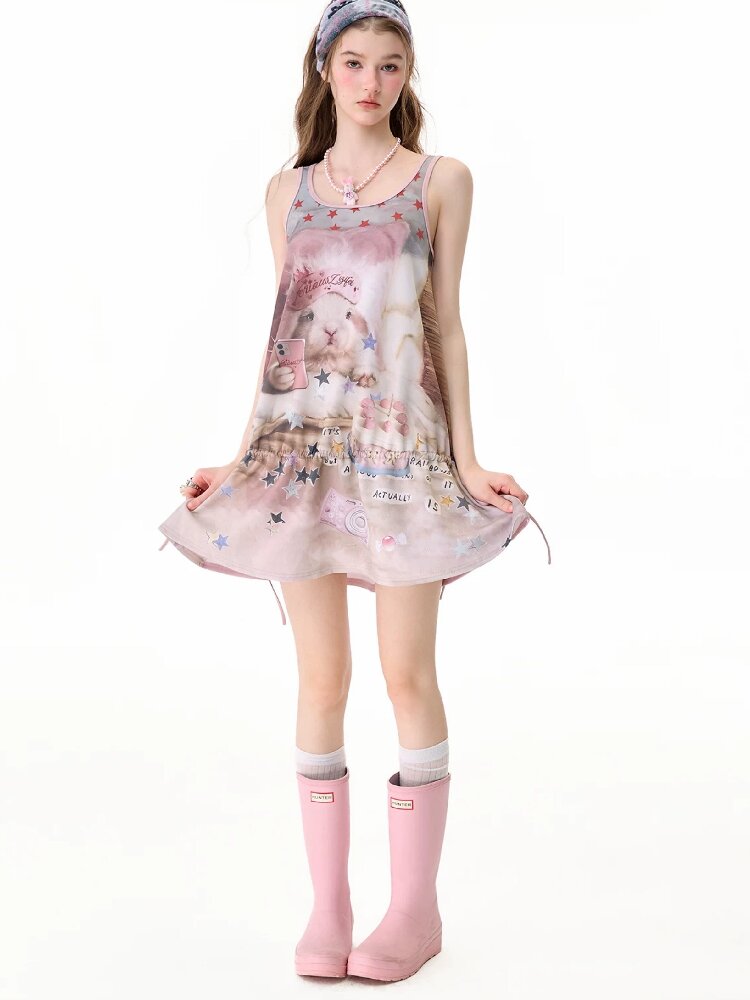 American Cat Print Vintage Vest Dress【s0000017680】