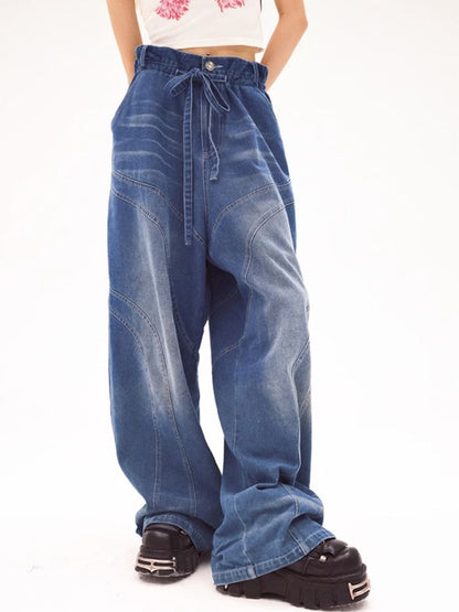 Lace-up wide-leg jeans【s0000008225】