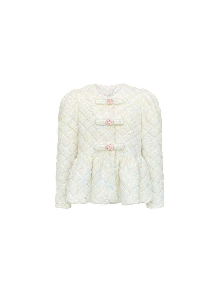 Collarless Bubble Sleeve Short Jacket Set【s0000005138】