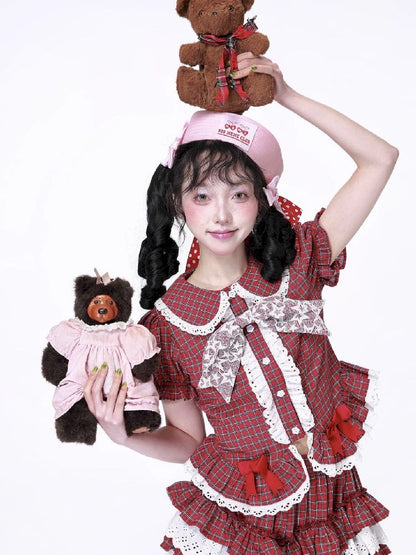 Plaid Short Sleeve Blouse【s0000012189】