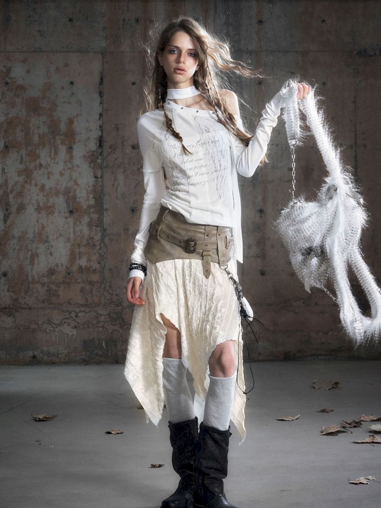 Cross Print Long Sleeve Knit Slouchy T-Shirt【s0000013892】