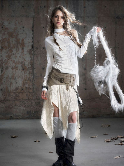 Cross Print Long Sleeve Knit Slouchy T-Shirt【s0000013892】