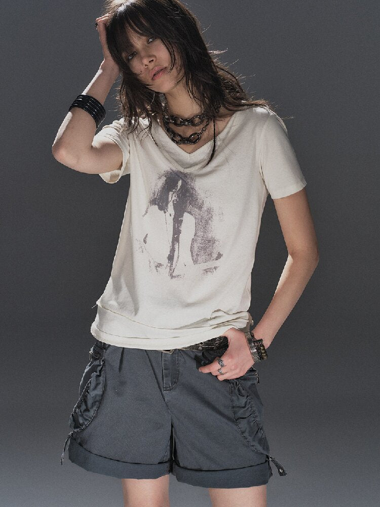 Portrait Print Linen Punk T Shirt【s0000016245】