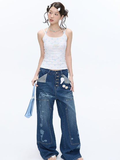 Stud Washed Two Tone Raw Jeans【s0000016398】
