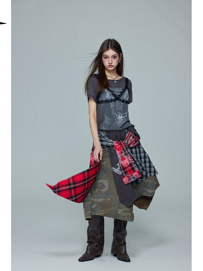 Camouflage Plaid Spliced Skirt【s0000016687】