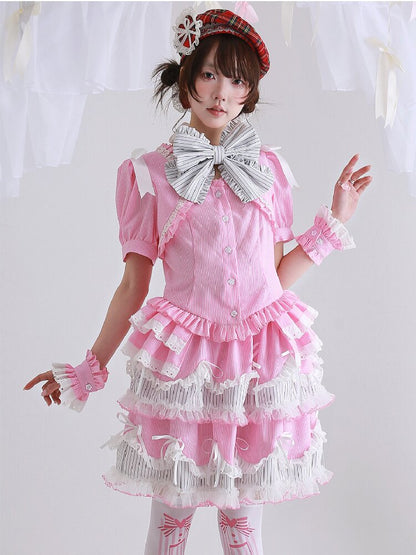 Pink Striped Lolita Puffy Skirt【s0000016560】