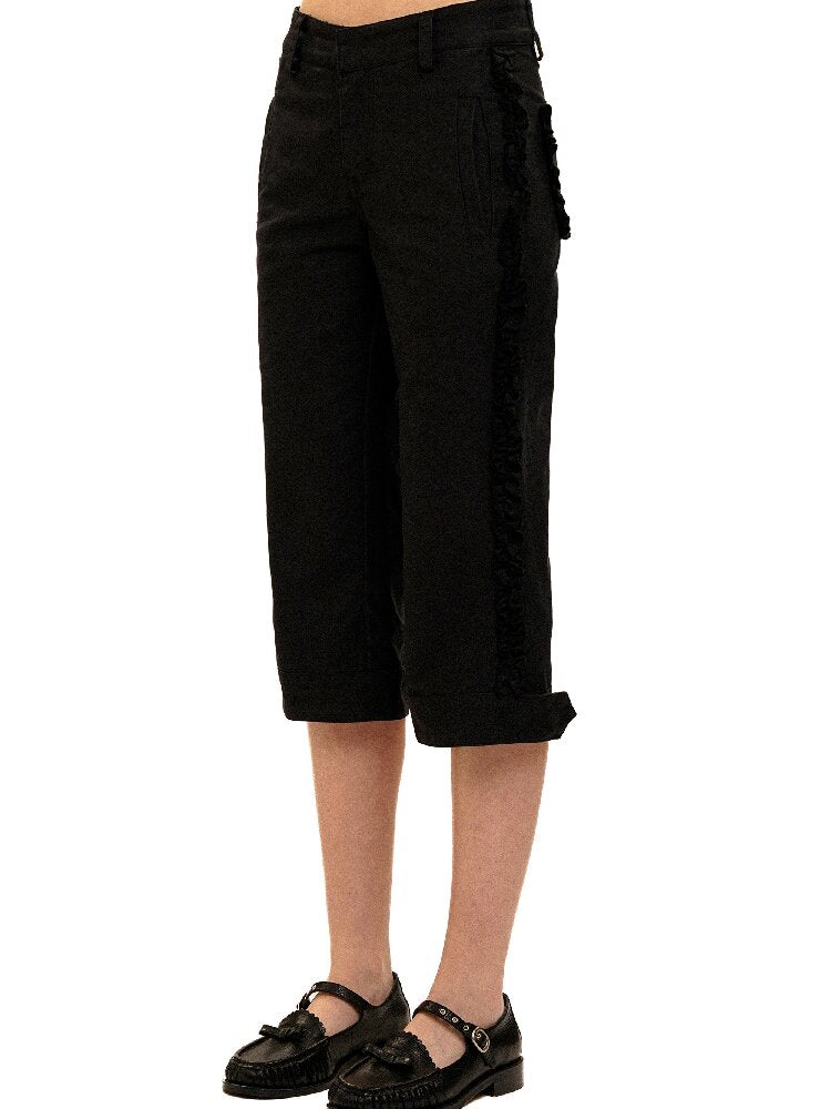 Pleated Lace Cotton Cropped Pants【s0000017926】