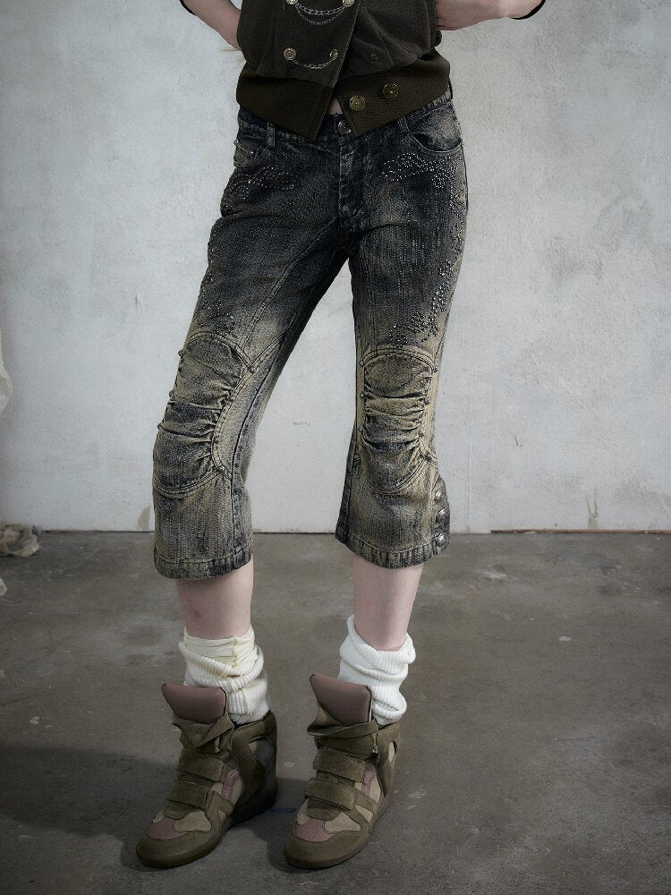 Rhinestone Three-Quarter Jeans【s0000017983】