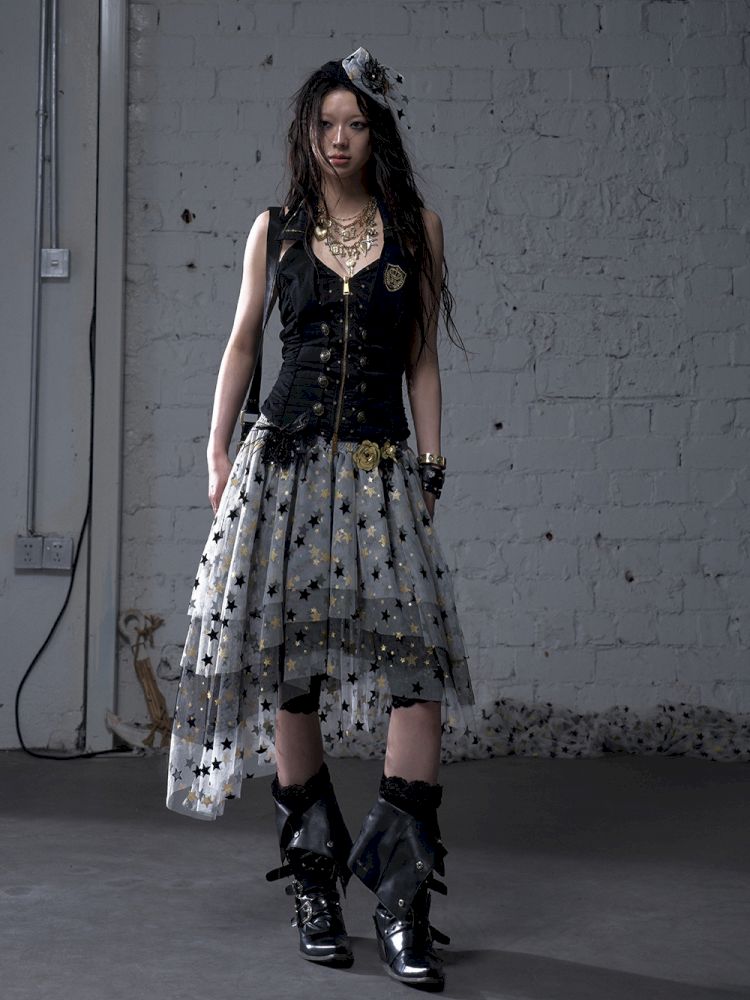 Slimming faux two-piece vest halter top【s0000012798】