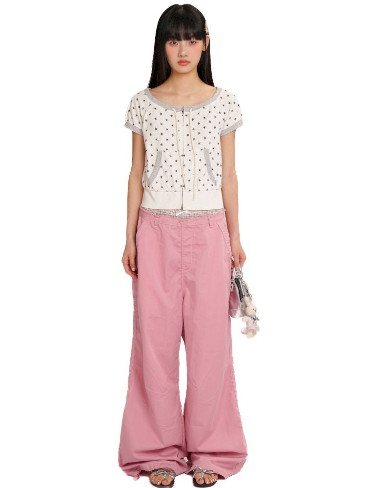 Double zipper one shoulder short sleeve t-shirt【s0000013430】