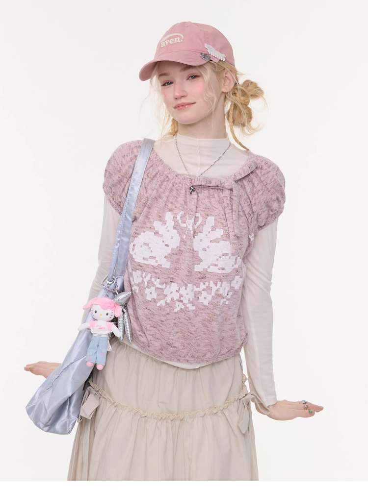 Rabbit Print Doll Knitted Top【s0000015430】