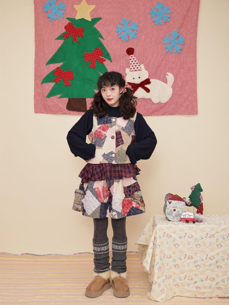 Christmas-inspired vest and half-skirt set【s0000011197】