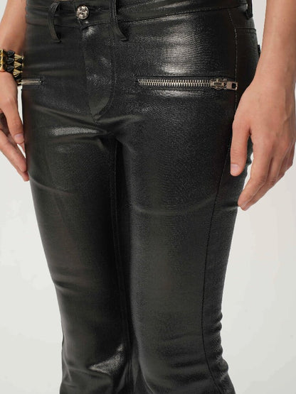 Glossy Coated Zipper Flared Pants【s0000017471】