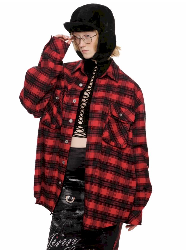 PLAID LARGE POCKETS LOOSE SHIRT [S0000010630]