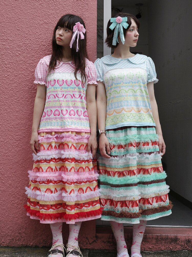 Cake Print Lace Midi Skirt【s0000017763】