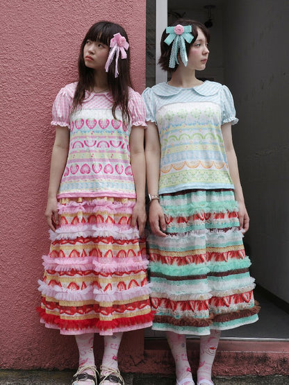Cake Print Lace Midi Skirt【s0000017763】