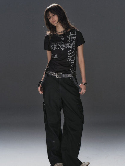 Ribbed Multi Pocket Black Trousers【s0000016230】