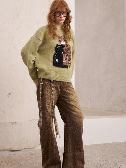 Embroidered Crewneck Pullover Sweater【s0000014082】