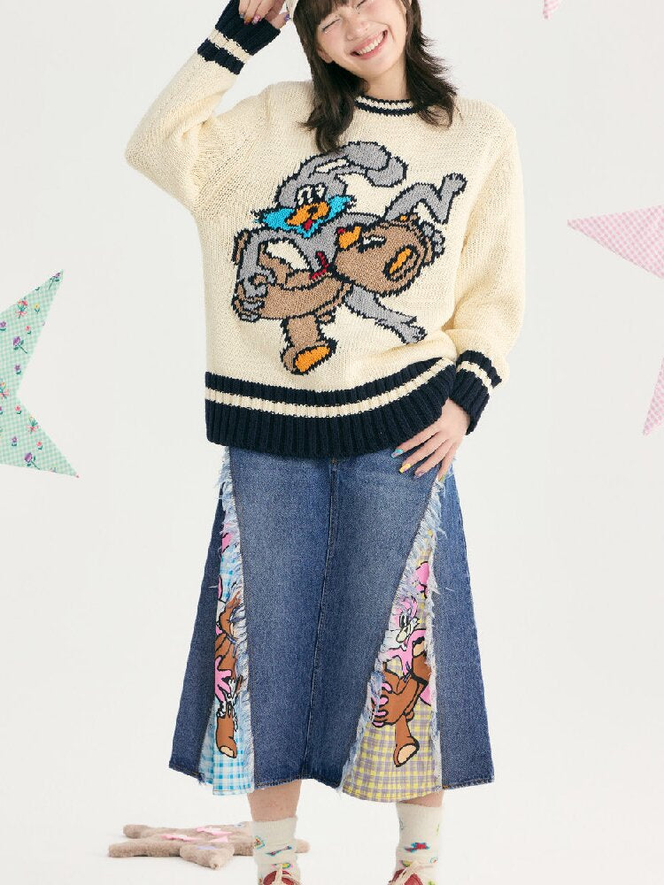 Denim Patchwork Tassel Frayed Plaid Skirt【s0000019253】