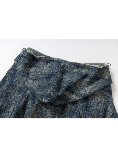 Hooded washed denim shirt dress skirt【s0000012784】