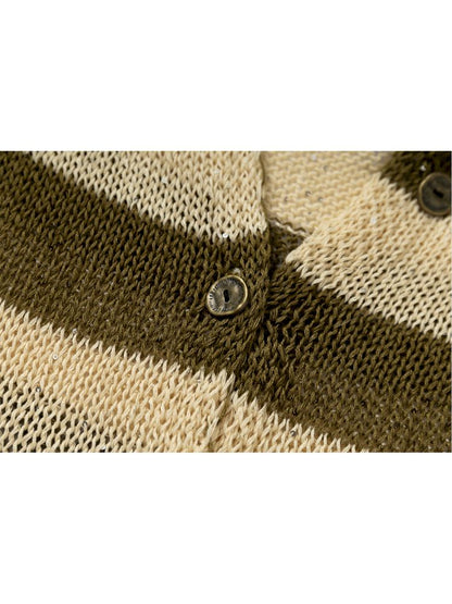 Striped knit loose bat-sleeve sunscreen hoodie【s0000012319】