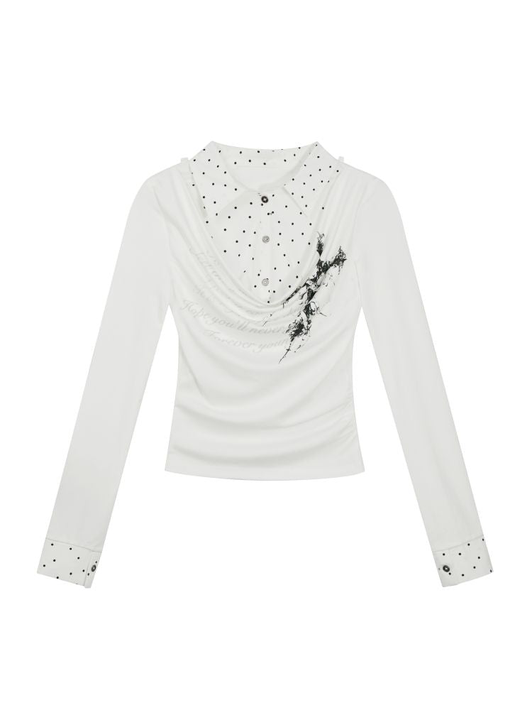 Plaid Tie-Dye Black Swing Neck Long Sleeve Blouse【s0000013887】