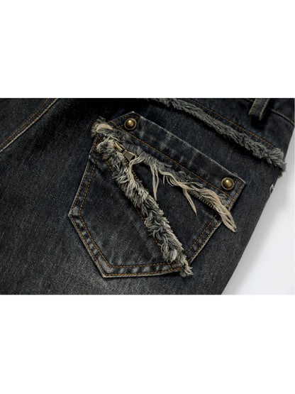 Distressed Straight-Leg Slim-Fit Jeans【s0000013946】