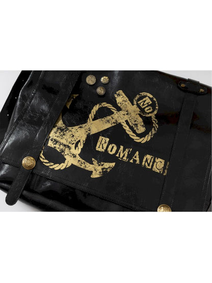 Gold foil print heavy-duty leather shoulder bag【s0000012778】
