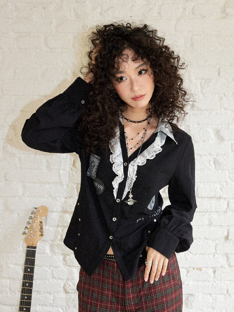 Punk-Style Lace Patchwork Shirt【s0000017895】