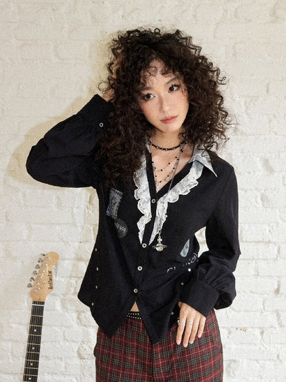 Punk-Style Lace Patchwork Shirt【s0000017895】