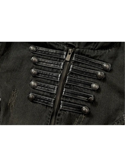 Denim Detachable Slim-Fit Hooded Jacket【s0000013951】