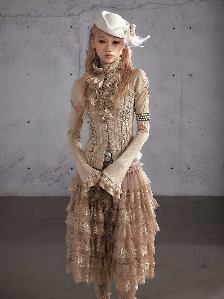 Ruffle Lace Long Sleeve Top【s0000019154】