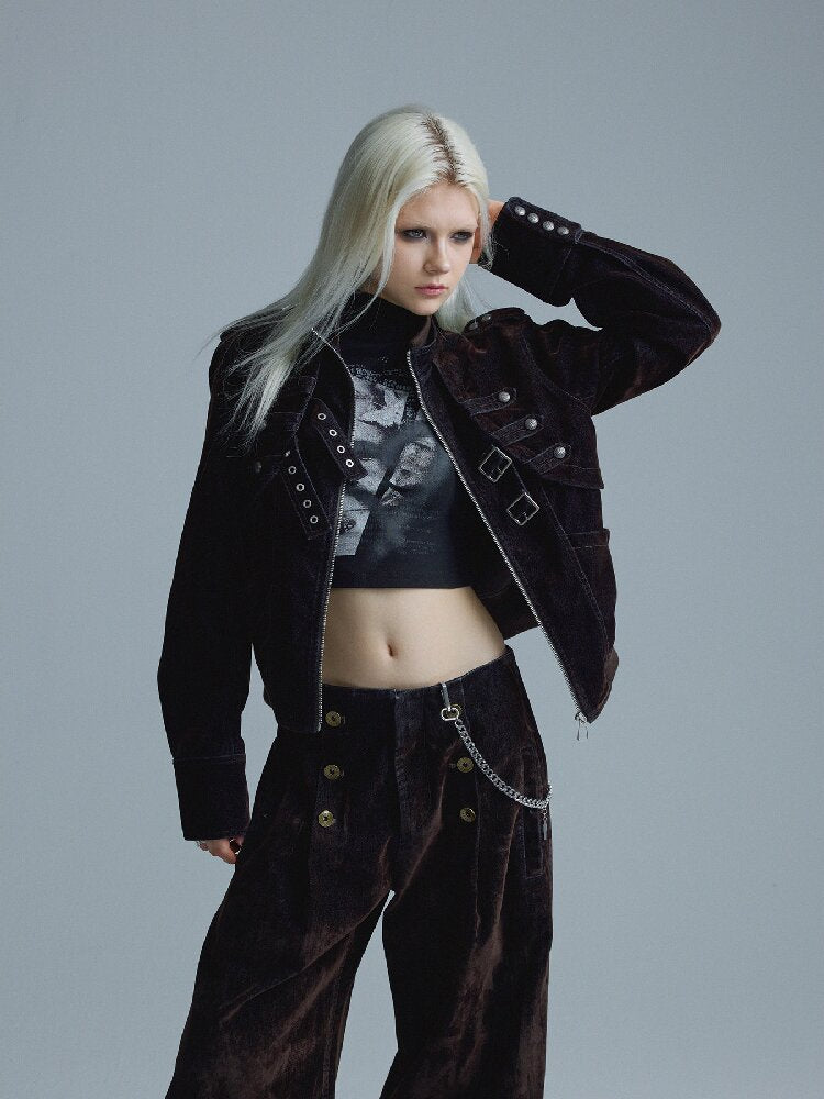 Napoleonic Matte Velvet Belt Jacket【s0000018551】