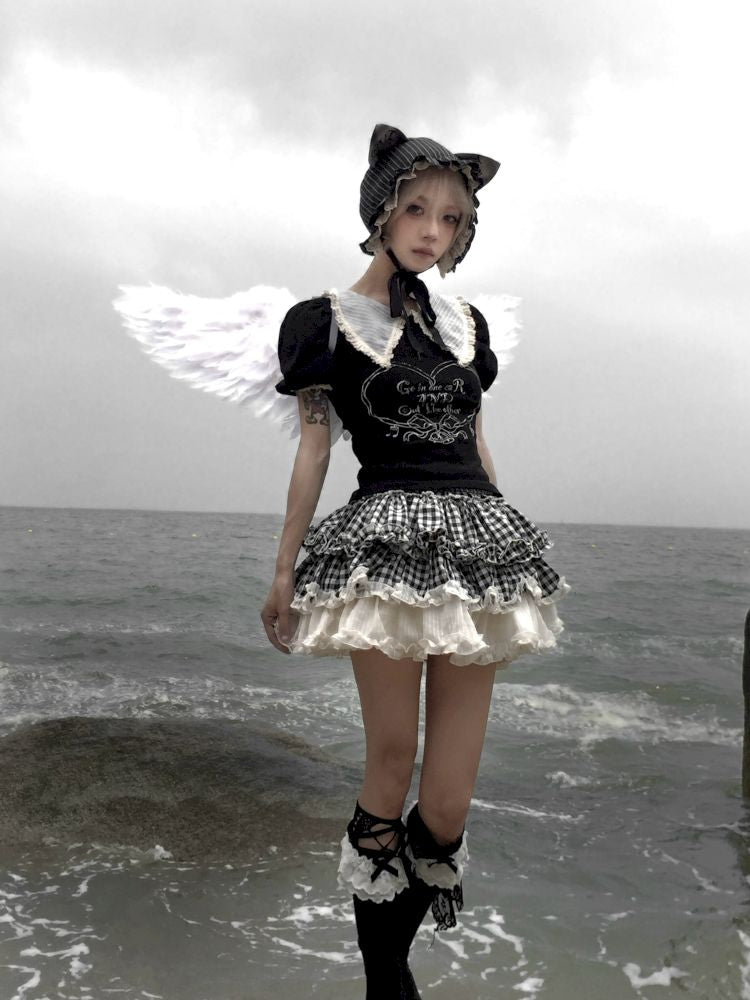 Plaid suit T-shirt/cake skirt【s0000012434】