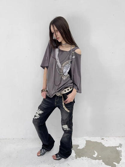 Vintage Gem Print Diamond T-Shirt【s0000015913】