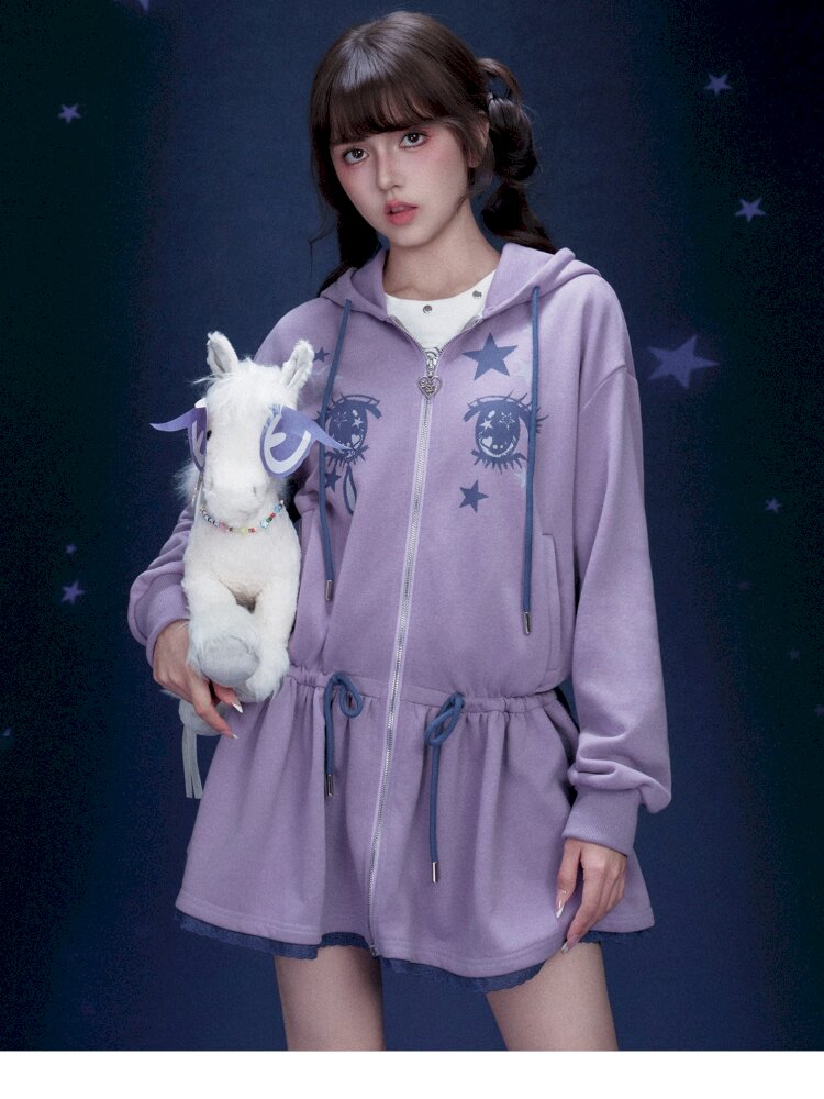 Purple Comic Eye Sweatshirt Dress【s0000015439】