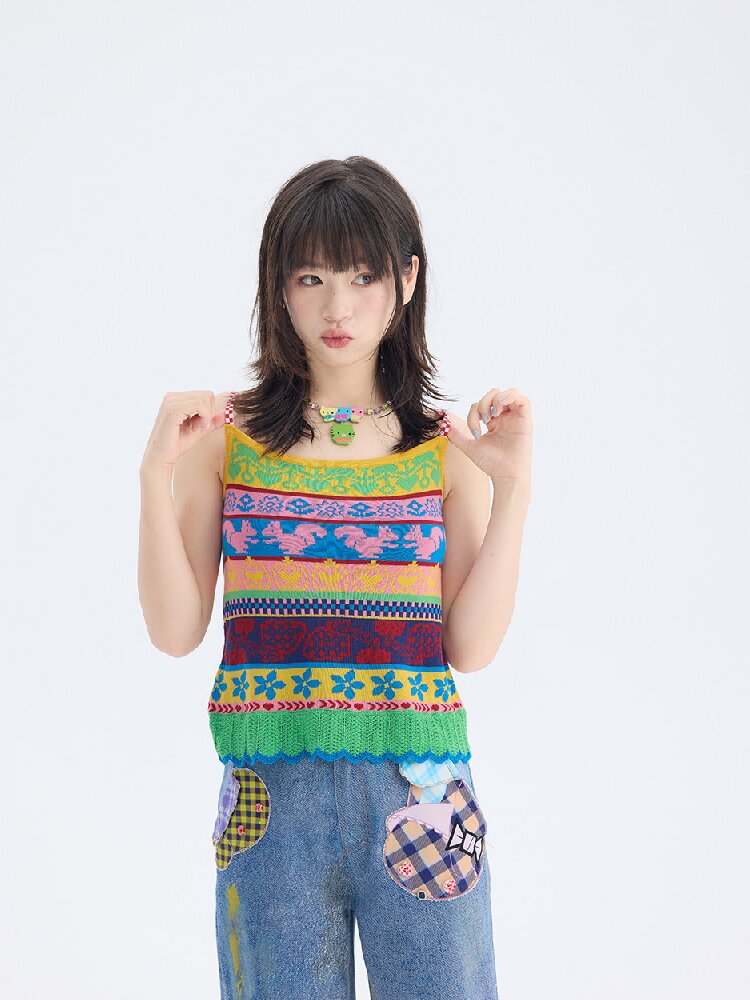 Fair Isle Knitted Suspender Dress【s0000017692】