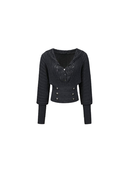 Vintage Hooded Knit Bat Sleeve Top【s0000018486】