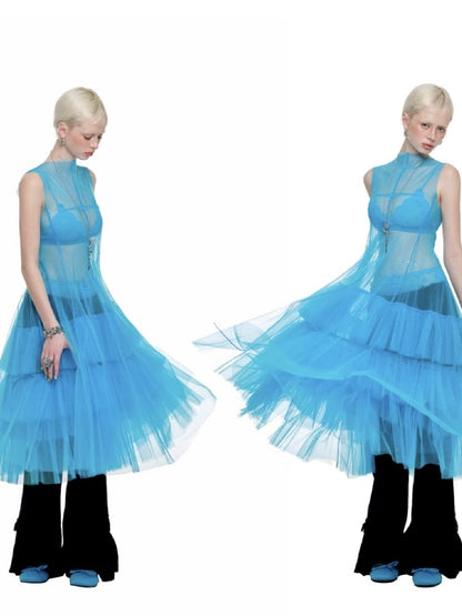 Mesh Sheer Layered Sleeveless Dress【s0000011564】