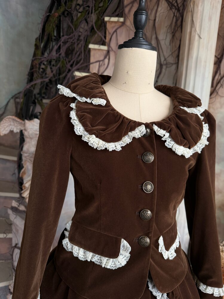 Vintage Brown Velvet Lace Blazer【s0000015616】