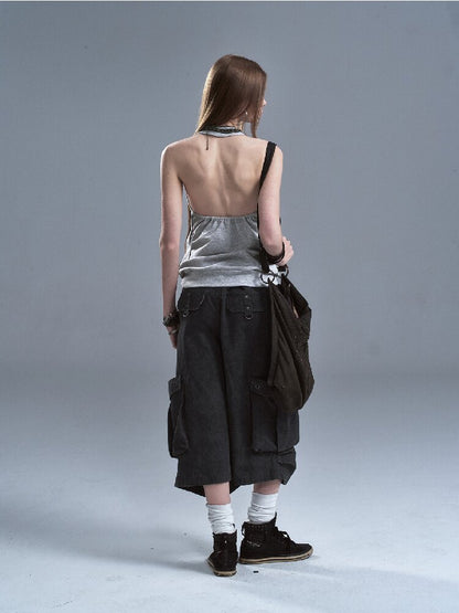 Halterneck Rivet Split Terry Vest【s0000016902】