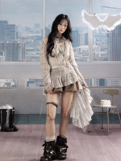 Plaid Ruffled Sunscreen Long Shirt【s0000016531】