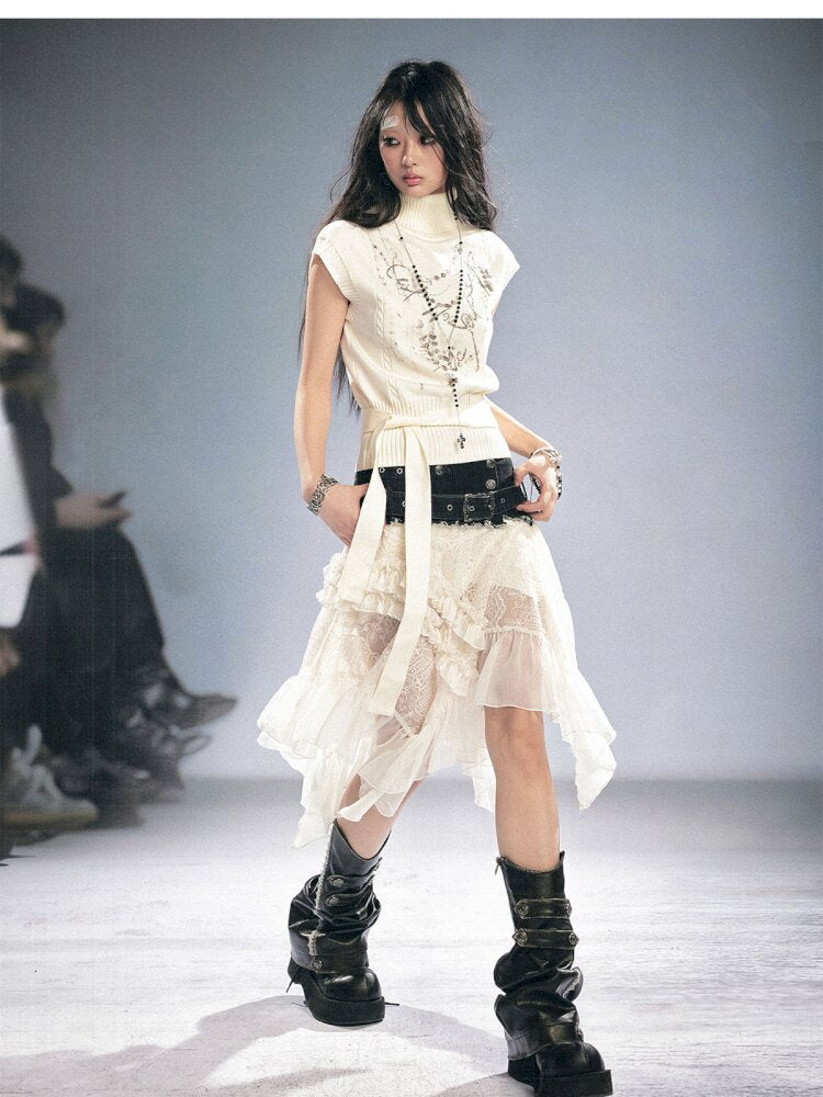 Lace Patchwork Irregular Mesh Skirt【s0000015449】