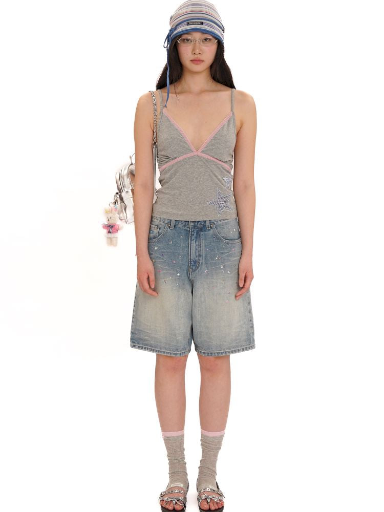 Embroidery Cat Whiskers Vintage Denim Trousers【s0000013445】