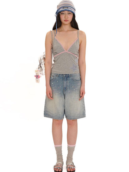 Embroidery Cat Whiskers Vintage Denim Trousers【s0000013445】