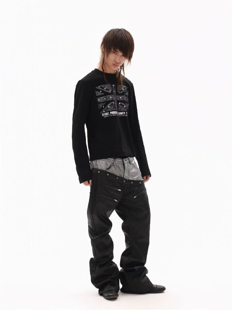 Sparkle Slogan Shoulder Long-Sleeve T【s0000018349】