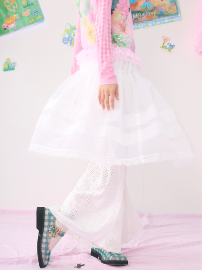 Spliced Lace White Gauze Skirt【s0000009535】