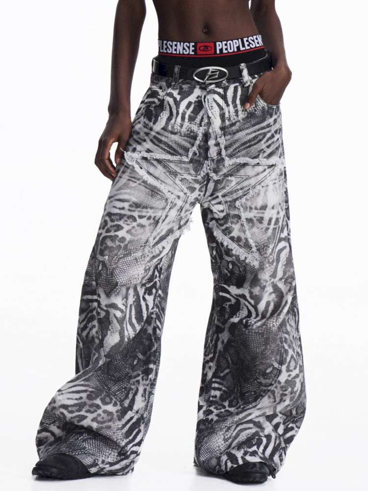 Tiger Print Gradient Wide Jeans【s0000015176】