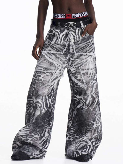Tiger Print Gradient Wide Jeans【s0000015176】