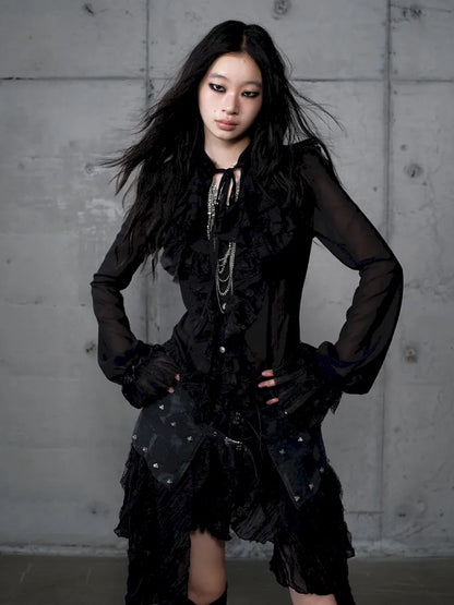 Court-Style Lace Chiffon Shirt【s0000013948】